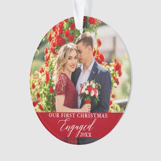 私たちの初めてのクリスマス婚約したフォトレッド オーナメント (正面)