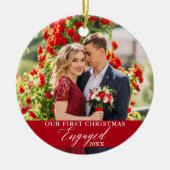 私たちの初めてのクリスマス婚約したフォトレッド セラミックオーナメント (正面)