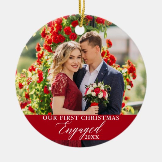 私たちの初めてのクリスマス婚約したフォトレッド セラミックオーナメント (正面)
