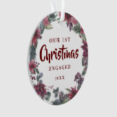 私たちの初めてのクリスマス婚約したフローラカップルの写真 オーナメント (正面)