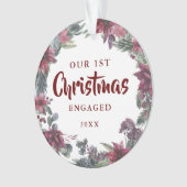 私たちの初めてのクリスマス婚約したフローラカップルの写真 オーナメント (正面)