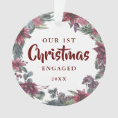 私たちの初めてのクリスマス婚約したフローラカップルの写真 オーナメント (正面)