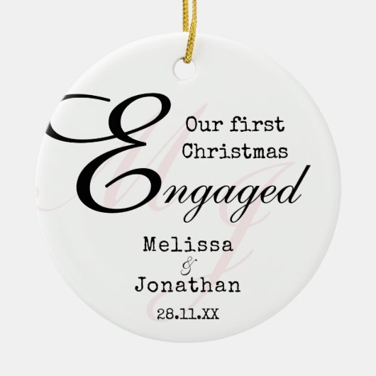 私たちの初めてのクリスマス婚約したミニマエレガントリスト セラミックオーナメント (正面)