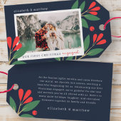 私たちの初めてのクリスマス婚約したモダンの葉写真 ギフトタグ