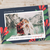 私たちの初めてのクリスマス婚約したモダンの葉写真 シーズンカード