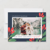 私たちの初めてのクリスマス婚約したモダンの葉写真 ノートカード (正面)