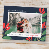 私たちの初めてのクリスマス婚約したモダンの葉写真 ノートカード