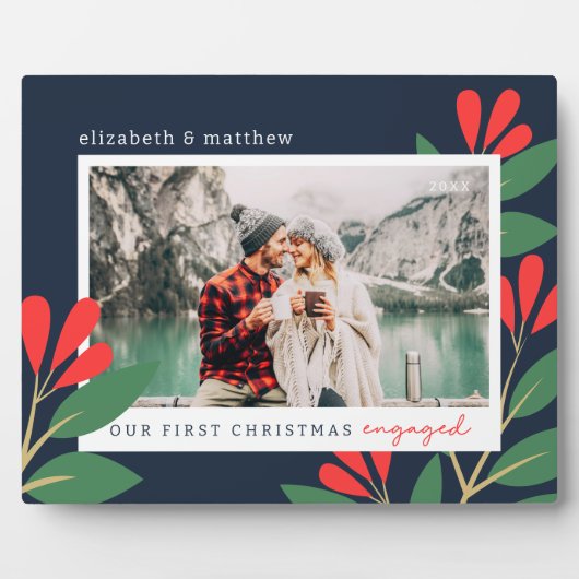 私たちの初めてのクリスマス婚約したモダンの葉写真 フォトプラーク (正面)