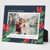 私たちの初めてのクリスマス婚約したモダンの葉写真 フォトプラーク (側面)