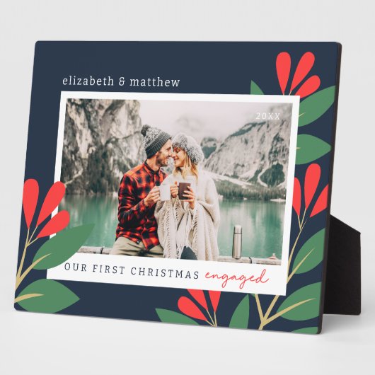 私たちの初めてのクリスマス婚約したモダンの葉写真 フォトプラーク (側面)