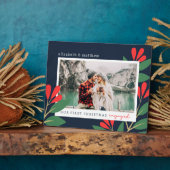 私たちの初めてのクリスマス婚約したモダンの葉写真 フォトプラーク (側面)