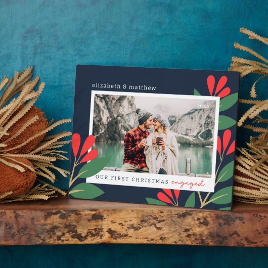 私たちの初めてのクリスマス婚約したモダンの葉写真 フォトプラーク (側面)