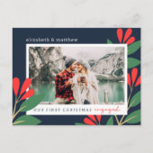 私たちの初めてのクリスマス婚約したモダンの葉写真 ポストカード (正面)