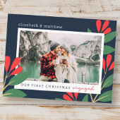 私たちの初めてのクリスマス婚約したモダンの葉写真 ポストカード