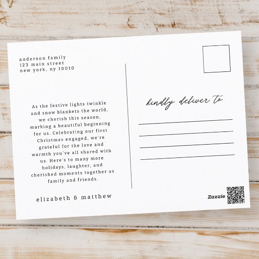 私たちの初めてのクリスマス婚約したモダンの葉写真 ポストカード