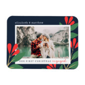 私たちの初めてのクリスマス婚約したモダンの葉写真 マグネット (横)