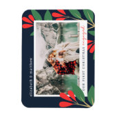 私たちの初めてのクリスマス婚約したモダンの葉写真 マグネット (縦)