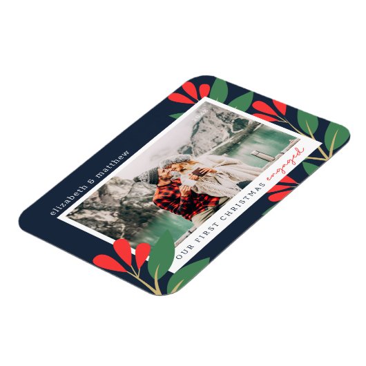 私たちの初めてのクリスマス婚約したモダンの葉写真 マグネット (左側)