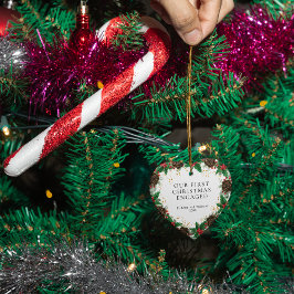 私たちの初めてのクリスマス婚約したリースパイン写真 セラミックオーナメント