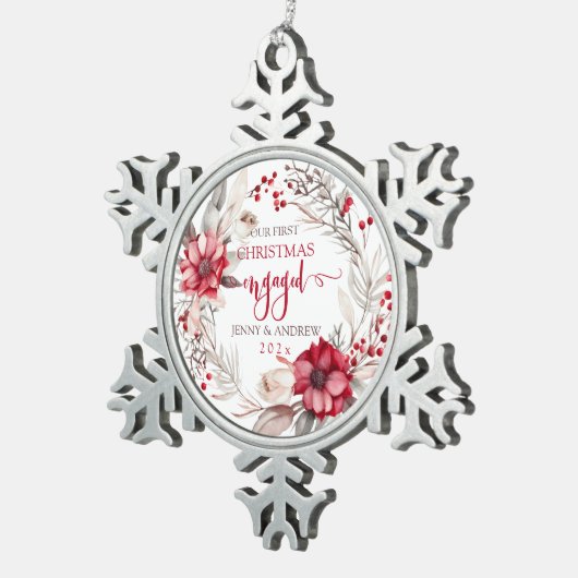 私たちの初めてのクリスマス婚約したリース スノーフレークピューターオーナメント (右)