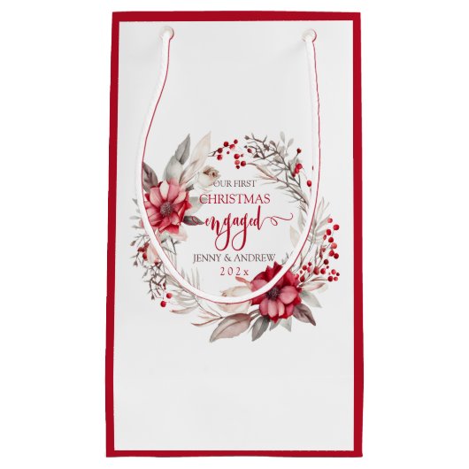 私たちの初めてのクリスマス婚約したリース スモールペーパーバッグ (正面)