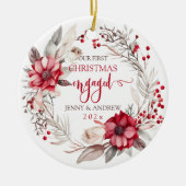 私たちの初めてのクリスマス婚約したリース セラミックオーナメント (正面)