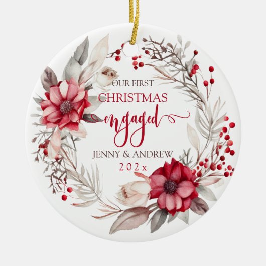 私たちの初めてのクリスマス婚約したリース セラミックオーナメント (正面)