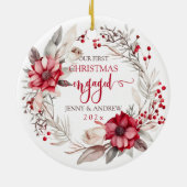 私たちの初めてのクリスマス婚約したリース セラミックオーナメント (裏面)