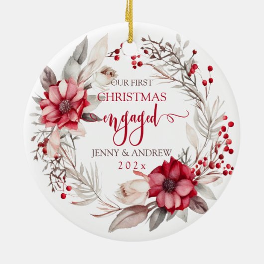 私たちの初めてのクリスマス婚約したリース セラミックオーナメント (裏面)