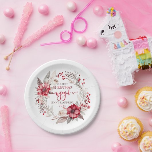 私たちの初めてのクリスマス婚約したリース ペーパープレート (パーティー)