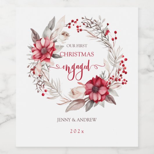 私たちの初めてのクリスマス婚約したリース ワインラベル (シングルラベル)