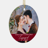 私たちの初めてのクリスマス婚約した写真Burgundy セラミックオーナメント (右)