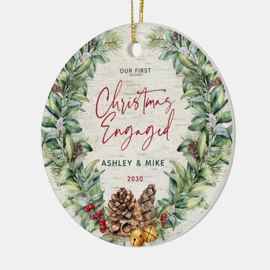 私たちの初めてのクリスマス婚約した冬のリース写真 セラミックオーナメント (左)