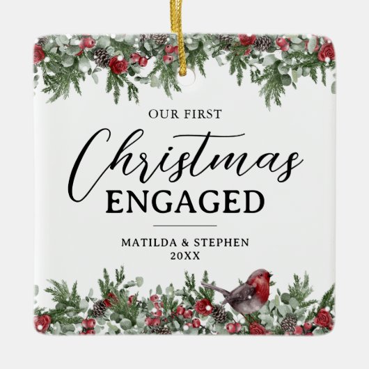 私たちの初めてのクリスマス婚約した形見 セラミックオーナメント (正面)