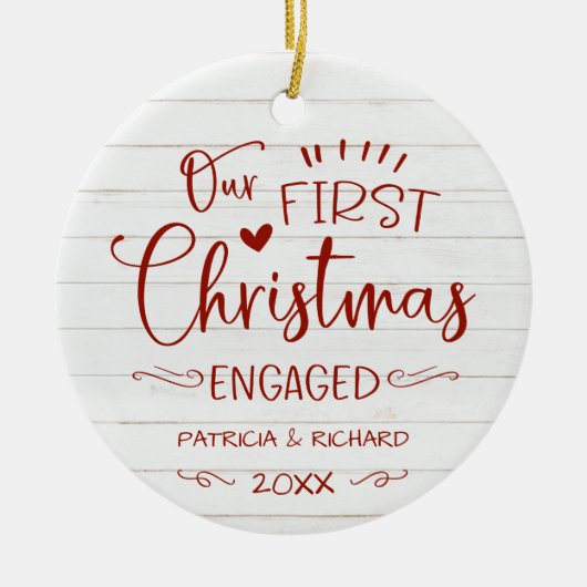 私たちの初めてのクリスマス婚約した素朴ファームハウス セラミックオーナメント (正面)