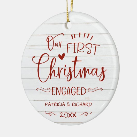 私たちの初めてのクリスマス婚約した素朴ファームハウス セラミックオーナメント (左)