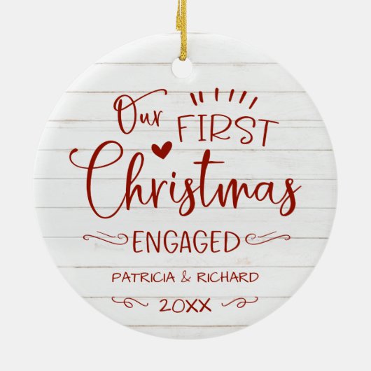 私たちの初めてのクリスマス婚約した素朴ファームハウス セラミックオーナメント (裏面)
