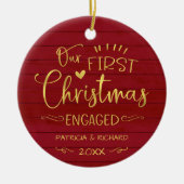 私たちの初めてのクリスマス婚約した素朴ファームハウス セラミックオーナメント (正面)