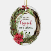 私たちの初めてのクリスマス婚約した素朴リースカスタム セラミックオーナメント (右)