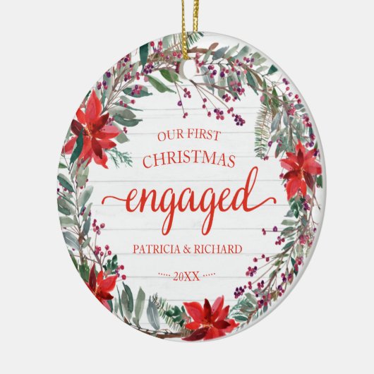 私たちの初めてのクリスマス婚約した素朴リース セラミックオーナメント (左)