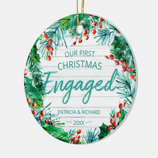 私たちの初めてのクリスマス婚約した素朴リース セラミックオーナメント (左)