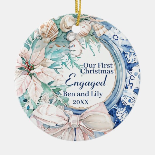 私たちの初めてのクリスマス婚約した結婚したリース セラミックオーナメント (正面)