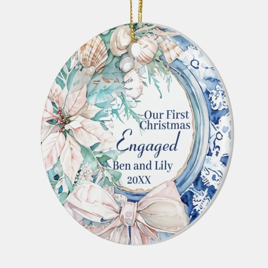 私たちの初めてのクリスマス婚約した結婚したリース セラミックオーナメント (左)