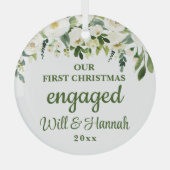 私たちの初めてのクリスマス婚約ペア ガラスオーナメント (正面)