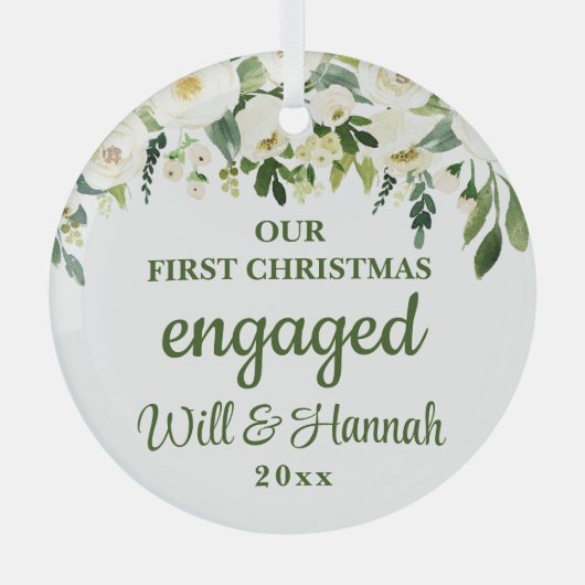 私たちの初めてのクリスマス婚約ペア ガラスオーナメント (正面)