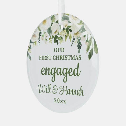 私たちの初めてのクリスマス婚約ペア ガラスオーナメント (正面左)