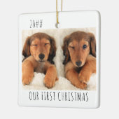 私たちの初めてのクリスマス子犬の風景の写真 セラミックオーナメント (左)