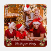 私たちの初めてのクリスマス家族の写真モダン メタルオーナメント (正面)