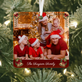 私たちの初めてのクリスマス家族の写真モダン メタルオーナメント