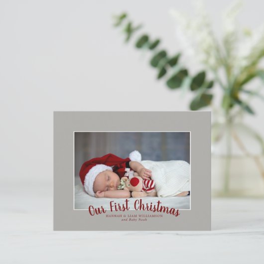 私たちの初めてのクリスマス家族の写真 シーズンポストカード (スタンド正面)